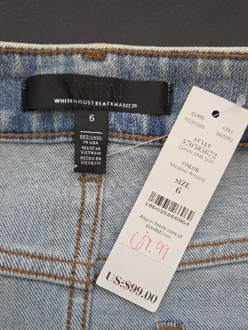White House Black Market Light Blue Midi Denim Skirt - Picture 3 of 5